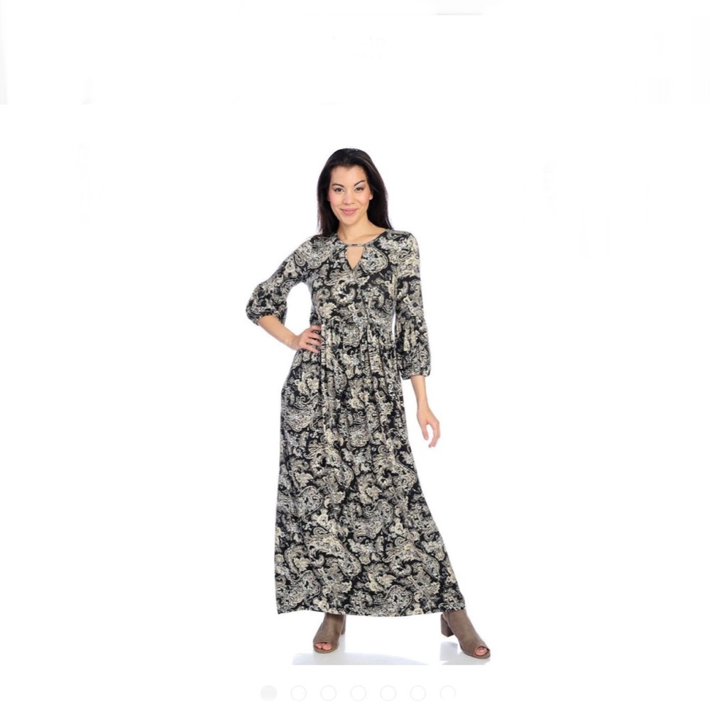 One World Keyhole Front 3/4 Sleeve Maxi with Back Crochet 1X